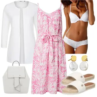 Outfit mit Rosa/Beige/Blau Kleid Große Größe GAP "Outfit für den Sommer"