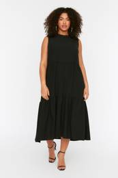 Curve Black Woven Flounce Detailed Dress