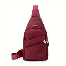 Chic Nylon Sling Bag For Women - Casual Crossbody With Multiple Compartments, Zip Closure, Polyester Lined - Black