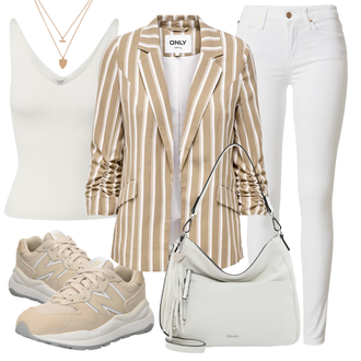 Outfit mit Weiß/Creme/Grau Lederjacke/Jeans mit Schlitz/Push up Jeans/Leder Schuhe/Slim Fit Jeans/High Waist Jeans/Knöchelstiefel/Low Rise Jean Tommy Hilfiger "Schönes Frühlingsoutfit"