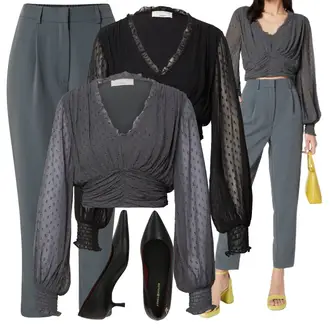 Outfit sa Siva/Smeđa/TamnoSiva/Plava/SvjetloSiva Hlača od Odijela/Hlače Visokog Struka/Poslovna Hlača/Hlače od muslina/Hlače S Naborom/Carrot Hlače/Naborane hlače/Hlače s prednjim naborom/Hlače s Prorezom guido maria kretschmer women "Jesenski outfiti"