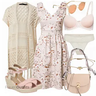 Geblümt Outfit mit Rosa/Lila/Weiß/Braun Kleid Große Größe/A-Linien Kleid/Lässiges Kleid/Baumwollkleid/Kleid mit Tasche/Bedrucktes Kleid/Kleid Standesamt-gast/Ärmelloses Kleid/Sommerkleid About You "Schöner Sommer Look"