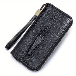 Fashion Crocodile Pattern Women's Long Wallet, Leather With Zipper Closure, Polyester Lined, Wristlet, Paint, Zip Pocket - Elegant Clutch For