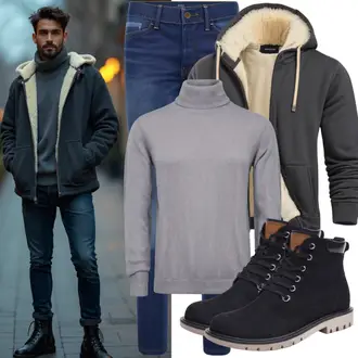 Winter Outfits Kate mit Grau/Hellgrau Wollpullover/Einfacher Pullover/Basic Pullover/Kaschmir Pullover/Feinstrickpullover/Strickpullover/Rundhals Pullover DAN FOX APPAREL "Cooles Winter Outfit"