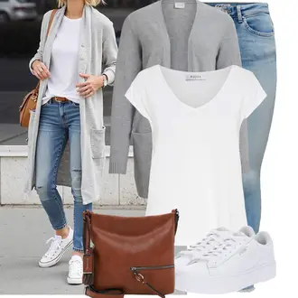 Hodanje Zima Outfit sa Siva/Svjetlosiva Pletivo Veći Broj Vila "Moderan look za slobodno vrijeme"Look: S zakovicama, Hodanje