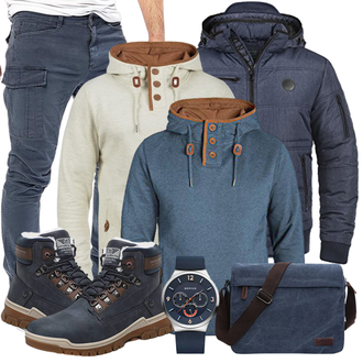 Paisley-Muster Outfit mit Grau/Hellblau/Dunkelblau/Blau Vintage Hoodie/Ausgefallener Hoodie/Strick Hoodie b BLEND "Cool Outfit"
