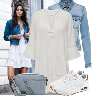 Frühlings Outfits Old Money mit Grau/Blau/Hellblau Mannstasche/Kleine Tasche/Schultertasche/Schulranzen Tamaris "Stylische Kombination für den Frühling"Look: Uni, Feine, Mit Transparent, Oversize, Classic, Sportlich, Vintage, GoGo, Old Money, Coole
