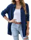 Rapbin Strickjacken Damen Leichte Revers Langarm Strickjacken mit Taschen Knöpfen Übergröße,Navy blau,M