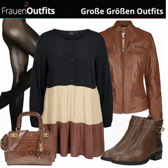 80er Outfit mit Braun/Dunkelbraun/Beige Klassischer Stiefel/Cowboystiefel/Gefütterte Stiefelette/Vintage Stiefel/Rahmengenähter Schuh/Leder Stiefelette/Lederjacke/Vintage Stiefelette/Reitstiefel/Chelsea Boot About You "Cooler Herbstlook für Plus Size"Look: Uni, Western, Country Styl, Cowgirl, Schön, Duckfeet, 80er