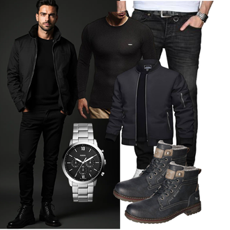 Mit Puff­ärmeln Outfit mit Dunkelgrau/Schwarz/Grau Jacke mit Seitlichem Reißverschluss/Fliegerjacke/Frühlingsjacke/Collegejacke/Nylonjacke TACVASEN "Freizeit Outfit"