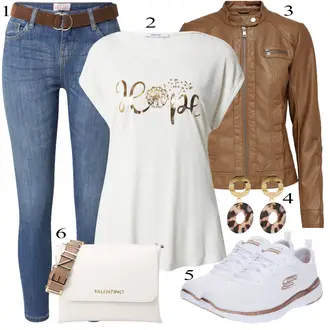 apranga su Ruda Odinė Striukė Only "Jarné Outfit"