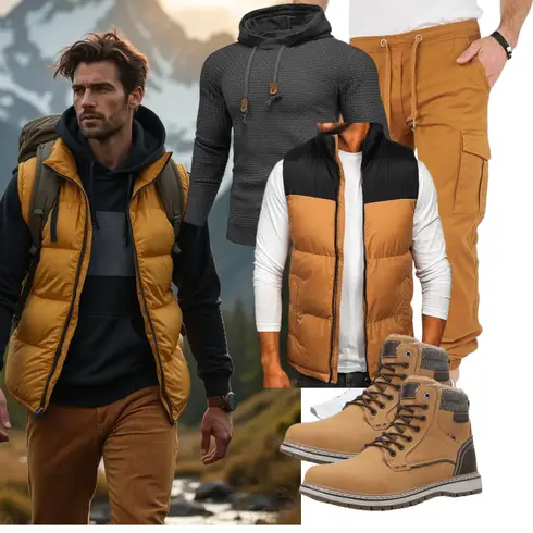 Braun/Beige/Khaki Winter Stiefelette/Trekkingstiefel/Winter Stiefel/Gefütterte Stiefelette/Klassischer Stiefel/Schnürstiefel/Herren Lederschuhe/Wattierte Stiefel/Winter Sneaker/Wasserfester Schuh/Wasserdichter Stiefel ANALEAF kombinieren