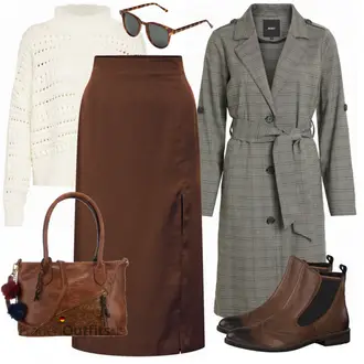 Satin Outfit mit Rot MidiRock Edited "Chelsea Boots"