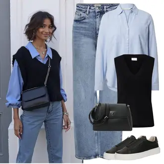 Outfit mit HellBlau/Blau Wide Leg Jean/Baggy Jeans/Dad Jeans/High Waist Jeans/Jeans-Culotte/Jeans mit Schlitz/Loose fit Jeans/Mom Jean/Formelles Hemd/Vintage jeans Only "Perfekter Look für den Frühling"