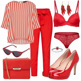 Outfit mit Rot High Heel Högl "Rote Hose"