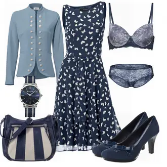 Outfit mit Dunkelblau/Blau Kleid Große Größe/Polka Dot-Kleid/Sommerkleid/50er Jahre Kleid/Ärmelloses Kleid/A-Linien Kleid/Bedrucktes Kleid/Fit & Flare Kleid Heine "Heine Kleider"