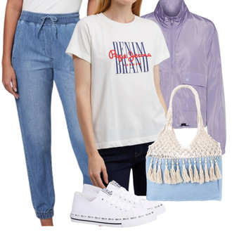 Outfit sa Svjetloplava/Plava pamučna torba/Pletena torba/torba od rafije/Pletena Torba/Torba za plažu art of polo "Jesenski outfiti"