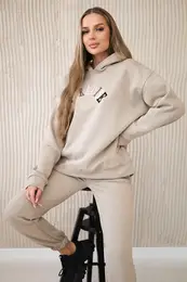 Cotton set with embroidered Paradise inscription light beige