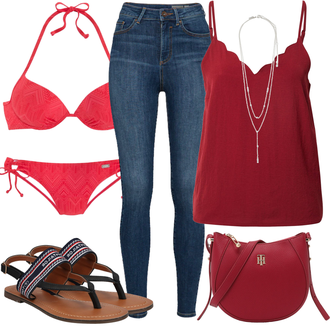 Outfit mit Blau/Dunkelblau/Hellblau Lederjacke/Damen 7/8-Länge Jeans/High Waist Jeans/Push up Jeans/Schlupfjeans/Cuir Chaussures/Thermojeans/Winterjacke VERO MODA "Modischer Sommer Look"