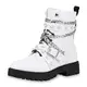 SCARPE VITA Damen Stiefeletten Schnürstiefeletten Leicht Gefütterte Stiefel Ketten Schuhe Biker Boots Zierperlen Punk Schnürboots 187720 Weiss 38
