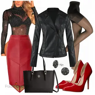 Wetlook Outfit mit Schwarz/Orange Crash­Bluse/Verspielte Bluse/Transparente Bluse/Blusenbody SEBOWEL "Tommy Hilfiger"Look: Glamourös, Wetlook, Sexy, Disco