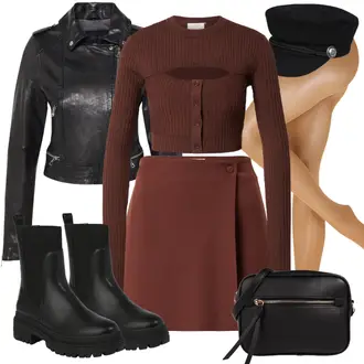 Outfit mit Schwarz/Dunkelgrau Mantel/Bikerjacke/Crop Jacke/Kurzjacke/KunstLederjacke/Leder Bomberjacke/Lederjacke/Vintage Lederjacke Oakwood "Modisches Winter Outfit"