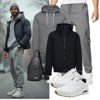 Party Outfits Leder mit Dunkelgrau/Grau/Hellgrau Vintage Hoodie/Unisex Hoodie/Hoodie/Strick Hoodie/Ausgefallener Hoodie Riverso "Freizeit Outfit"
