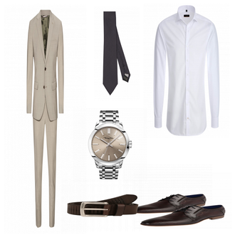 Outfit mit Grau/Weiß Business Hemd/Bügelfreies Hemd Eterna "BeigeBusiness"