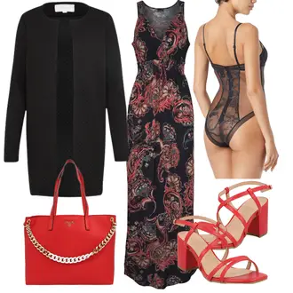 Dlouhé Po Lýtka Outfit s Červená/Hnědá/Tmavě červená/Žlutá Maxi Šaty/Dlouhé Letní Šaty/Šaty S Potiskem/Dlouhé Šaty Lascana "Perfektní na léto"