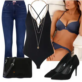 Winter Outfit mit Blau/Dunkelblau/Hellblau T-Shirt/Low Rise Jean/Leder Schuhe/Lederjacke/Slim Fit Jeans/Thermojeans/Jeans mit Schlitz/Low Waist Jean/Push up Jeans/Straight Leg Jean/Winterjacke Only "Elegantes Sommer Outfit"