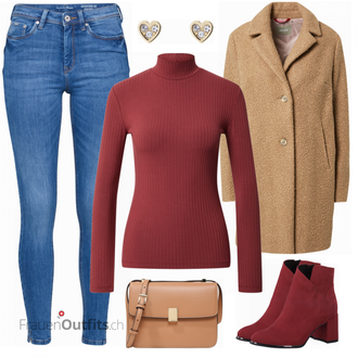 Outfit mit Rot Sweatshirt Edited "WeinRoter Herbstlook"