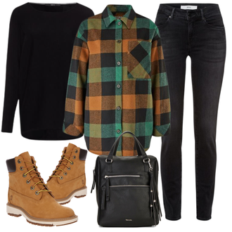 Outfit mit Weiß/Schwarz Strickjacke/Oversized Zip Hoodie/Oversize Musselin Bluse Zero "Outfit für den Herbst"