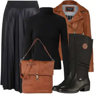 Festival Outfit s Černá/Šedá/Tmavě šedá Sukně do Délky Lýtka/Křesťanská Sukně/Dlouhá Sukně/Maxi Sukně/Midi Sukně/Moderní Sukně/Plisovaná Sukně/Sukně Pro Matriku Vila "Podzimní Outfit"Look: Bar, Koncert, Festival, Zvláštní příležitosti, Divadlo, Matriční úřad