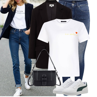Outfit met Donkergroen/groen/wit Leren sneaker/Lage Sneaker/Skateschoen/Smalle sneaker/Zomer sneaker/Vintage Sneaker Puma "Modieuze lente-outfit"