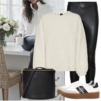 Nat Effect Outfit met zwart/bruin Leggings Vinyl Legging/Leggings Lederlook/Leren legging/Broek van kunstleer/Latex Leggings/Leren Broek/Vinyl broek VERO MODA "Modieuze lente outfit"Look: GoGo, Naadloos, Nat Effect