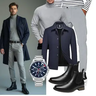 Classic Outfit mit Dunkelblau KUDORO "Business Outfit"Look: Boyfriend, Classic, Elegant, Rap, Indoor, Büro, Business
