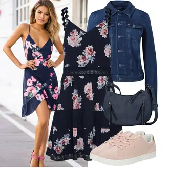 Coachella Outfit mit Rot/Dunkelblau/Rosa Kleid Große Größe/A-Linien Kleid/BaumwollKleid/Bedrucktes Kleid/SkaterKleid/Ärmelloses Kleid/SommerKleid Only "Toller Look für die Freizeit"Look: Geburtstag, Coachella, Malle, Gartenparty, Festival, Konzert, 18 Geburtstag, Hütten, Muttertag, Schule, Besondere Anlässe