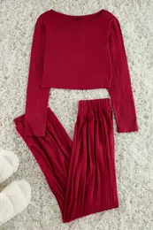 Burgundy Viscose Knitted Pajama Set