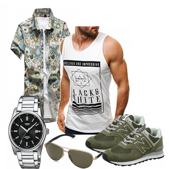 Outfit mit Grau Hemd/Hawaii Hemd/Kurzarm Hemd "Cong"