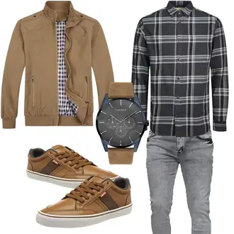 Büro Outfits Coole mit Khaki/Beige/Braun Innenfutter Jacke/Bomberjacke/Fliegerjacke/Jacke mit Seitlichem Reißverschluss/Herbstjacke/Sommerjacke/Frühlingsjacke Allthemen "Casual Buro Outfit"Look: Outdoor, Büro, Business, Indoor, Schön, Workwear, Moderne, Coole, Uni, Unisex