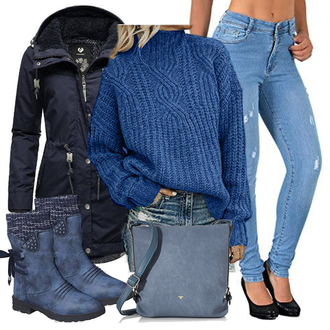 Winter Outfits Festlich mit Blau/DunkelBlau Pullover EMATOP "Perfekt für den Winter"Look: Sportlich, Casual, Festlich, Elegant, Classic, Goa, Vintage, Kuschel, Oversize, Zuhause, Französische, Egirl, Coole