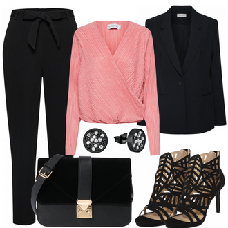 Stoff Outfit mit Schwarz/Dunkelblau Lederjacke/Blazerjacke/Boyfriend Blazer/Zweireiher Blazer/Strick­blazer/Oversize Blazer/Kurzblazer/Sweatblazer/Lederjacke für Männer/Lederjacke Modström "Rebeca"