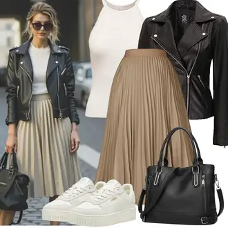 Retro Tennis Outfit mit Khaki/Beige/Grau/Hellgrau/Weiß Sommer Sneaker/Vintage Sneaker/Skateschuh/Sneaker Low/Plateau-Sneaker Puma "Modisches Frühlingsoutfit"Look: Streetwear, Esthetische, Sportlich, Classic, Retro, Casual, Skating, Tennis, Reiten
