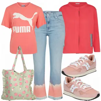 Outfit mit Beige Sneaker Saucony "SportyBoho"