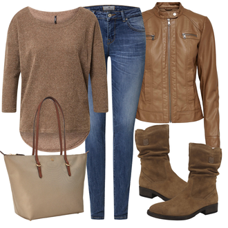 Outfit s Khaki/Hnědá/Béžová Kožené Bund Kožená vintage bunda/Bunda s Bočním Zipem/Kožená Bomber Bund/Motorkářská bunda/Motorkářské Bund/Bunda z Umělé Kůže/Kožené Bund Only "Zimní outfity"