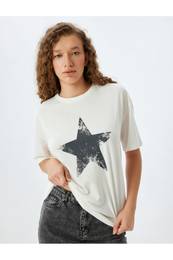 Star Printed T-Shirt Crew Neck Short Sleeves Comfortable Cotton