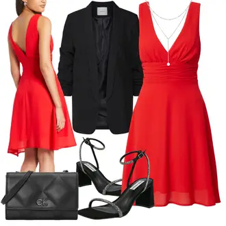 Romantičan Outfit sa Crvena/Tamnocrvena Haljina a Kroj/Haljina od Šifona/klizačka haljina/Sportska Odjeća/Haljina Bez Rukava/Ljetna Haljina/Fit & Flare Haljina/Pamučna haljina/Koktel Haljina Sisters Point "Elegantni Ljetni Outfit"Look: Romantičan, Rap, Talijanski, Disko, Babydoll, Ekstravagantno, Lagano, Preodjeven