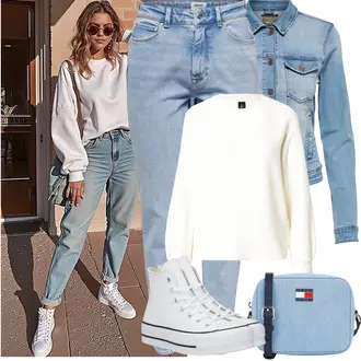 Outfit mit Weiß/Creme/Schwarz Plateau-Sneaker/Diabetikerschuh/Sneaker Low/Schuh Ohne Schnürsenkel/Schmaler Sneaker/Turnschuh ohne Schnürsenkel/Sneaker Mit Lochmuster/Sneaker Mit Seitlichem Reißverschluss Converse "Frühling outfit"