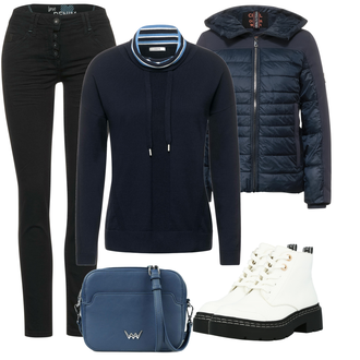 Outfit mit Schwarz Schuh Stiefel river island "Winterlicher Look"