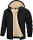 TACVASEN Herren Thermo Fleecejakce Pulli Sweatjacke Sport Hoodie Winter Gefütterte Langarm Hoody mit Taschen, Schwarz, M